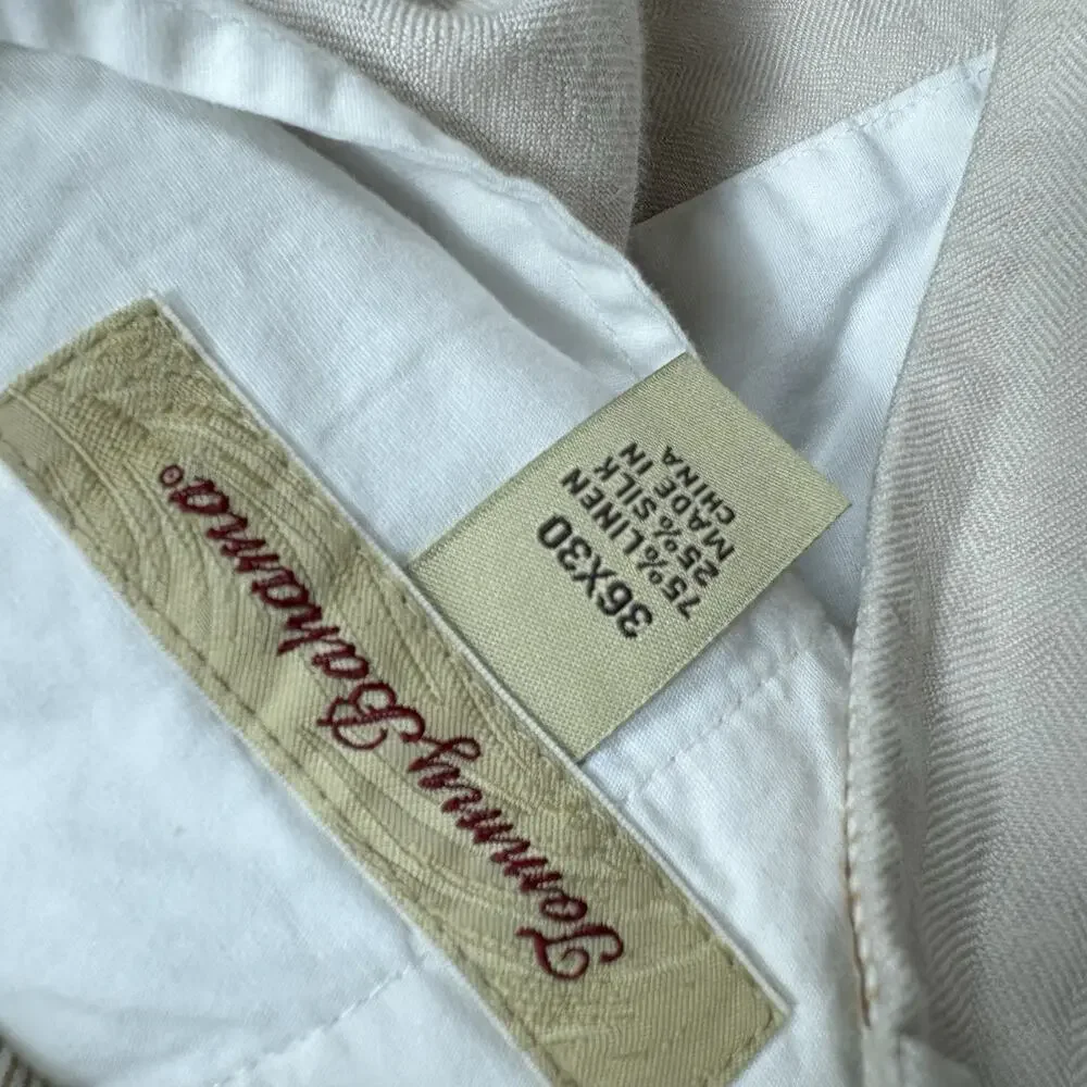 Tommy Bahama Mens Khaki Linen Silk Blend Pleated Pants Fits 34x27 Relaxed Fit